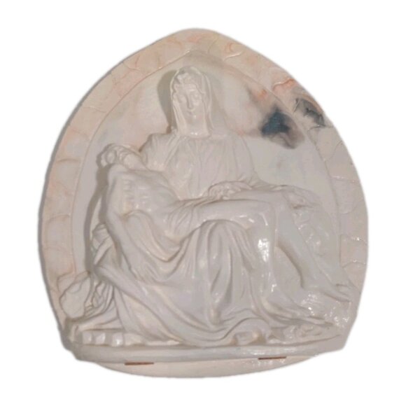 OOAK Mother Mary And Jesus Ceramic Plaque MCM 3D Marble-Like Pieta Figure 8x7" - Picture 5 of 16